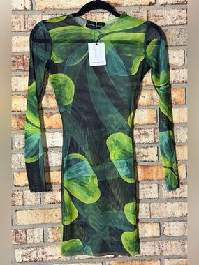 Louisa Ballou green sheer stretch dress Xs NWT
